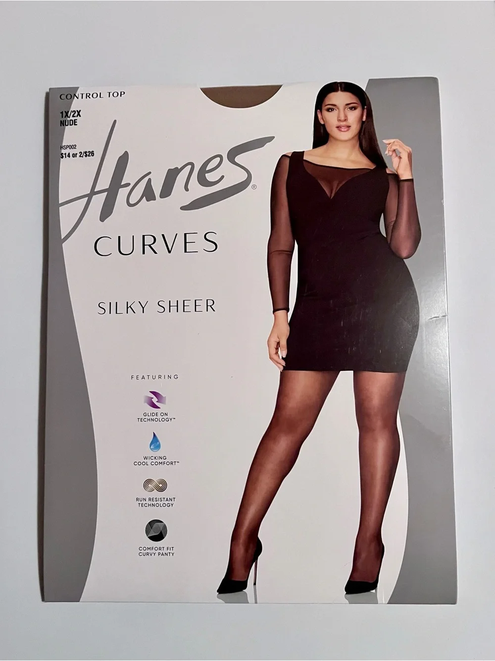 Hanes Curves Silky Sheer Control Top Tights - Nude - 1X/2X